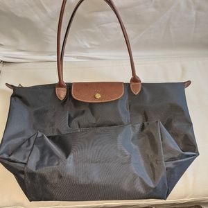 Longchamp Le Pliage large tote, Gunmetal, EUC